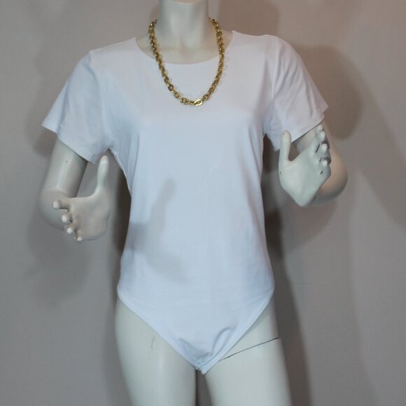 Aritzia  Babaton Crew Bodysuit Second-skin crewneck short sleeve White size 2 XL - Picture 3 of 8